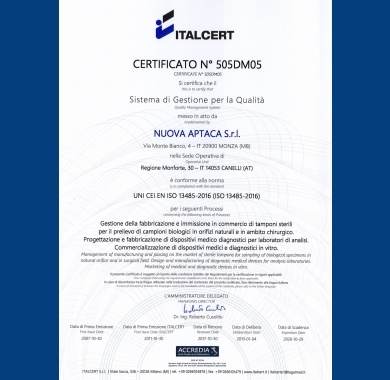 Certificato Sistema Qualit UNI CEI EN ISO 13485:2016