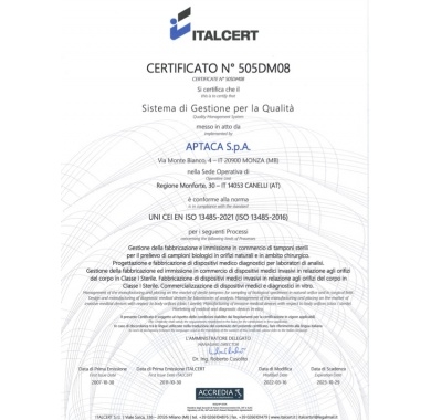 Quality System certificate ISO 13485 